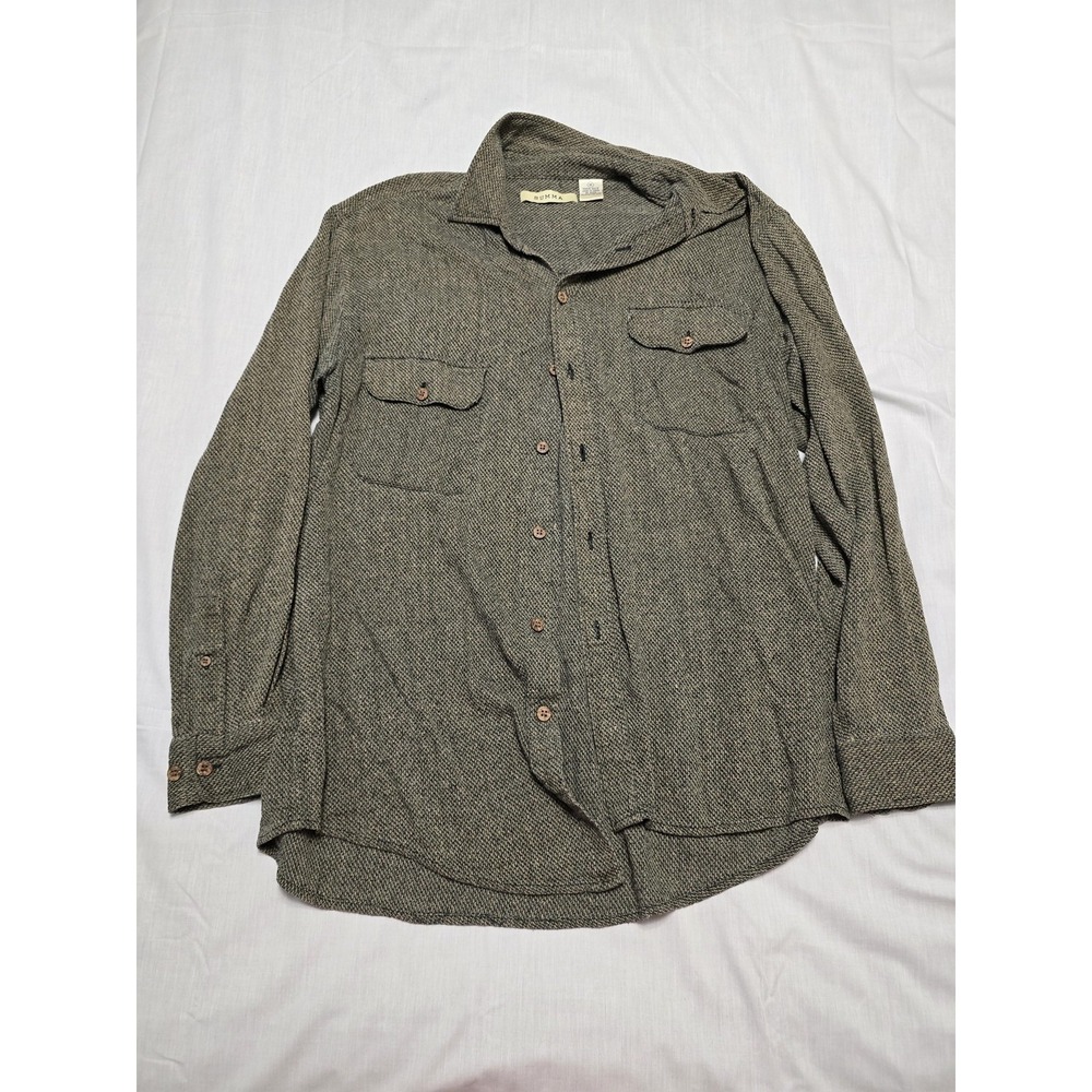 Summa Shirt Mens Medium Silk Button Up Long Sleeve Two Pocket Textured Casual
